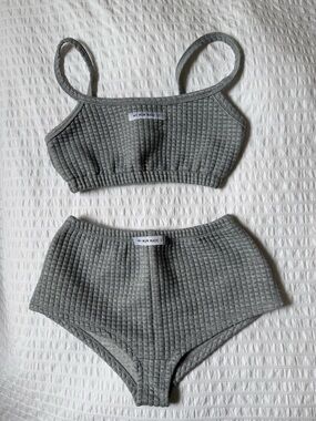 My Mum Made It Grey Cropped Bralette & High-Waist Brief Shorts Loungewear Set